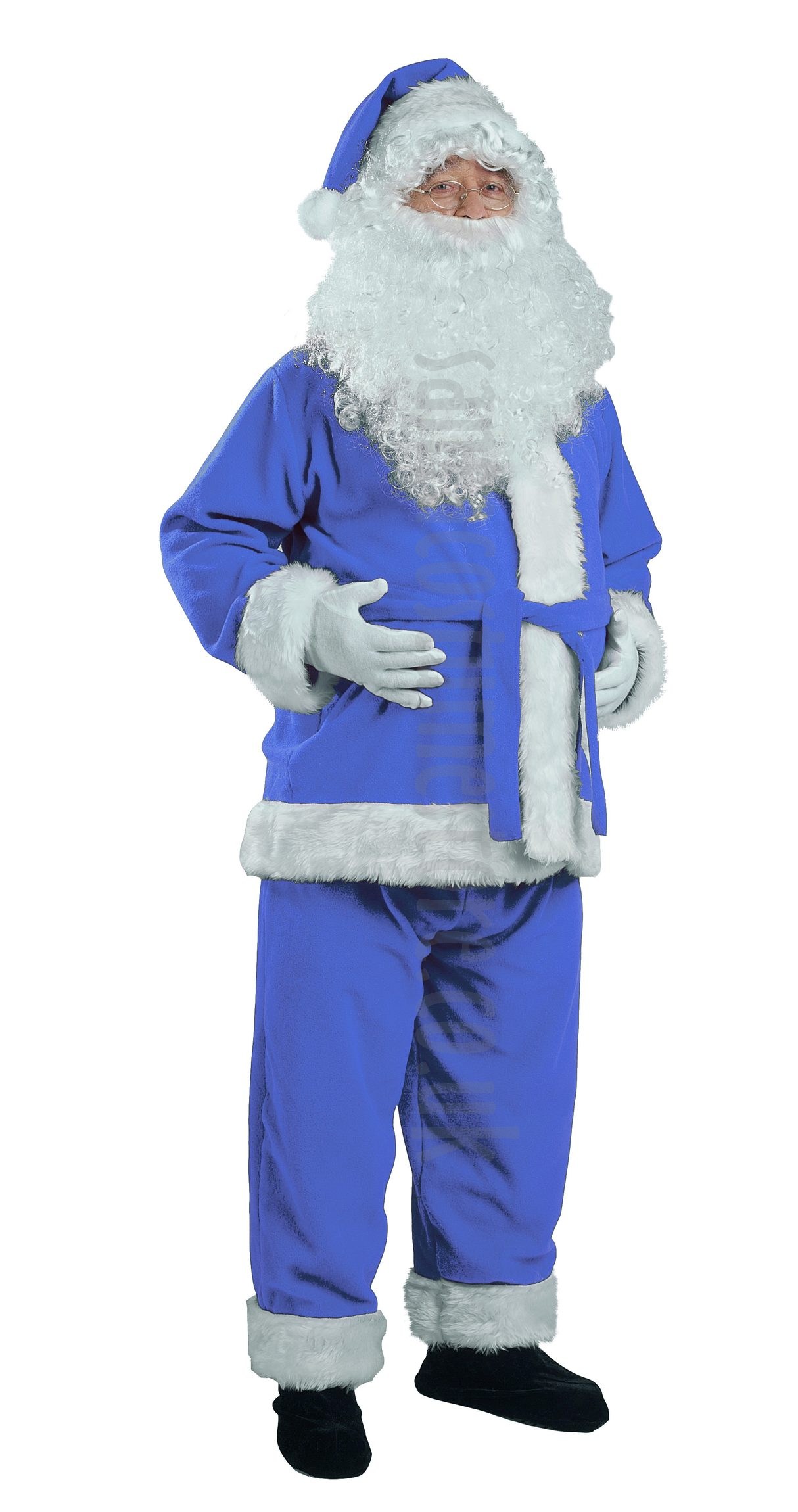 Blue Santa suit jacket, trousers and hat santacostumestore.co.uk