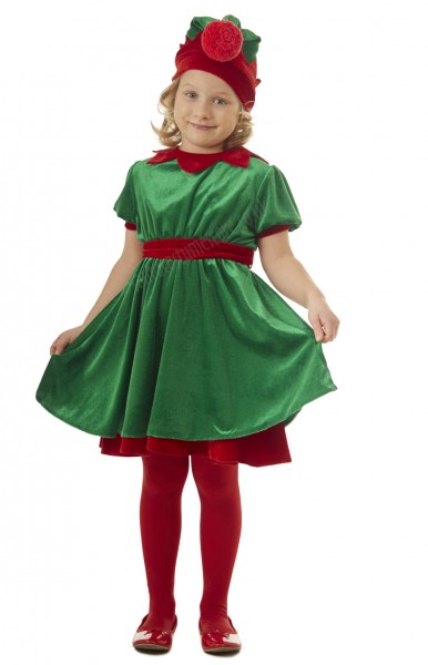 girl's elf costume, velour elf suit for kids