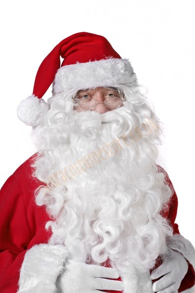 long bushy white Santa beard with wig (40 cm) - front view