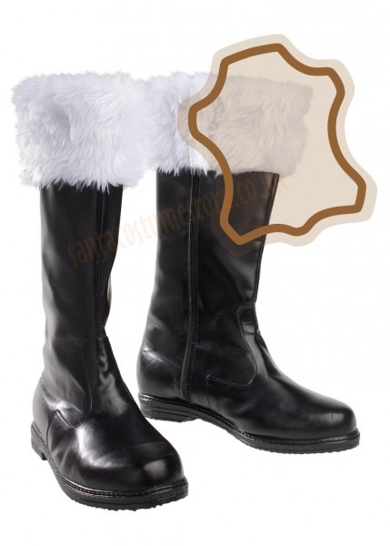 real leather santa boots with snow white faux fur