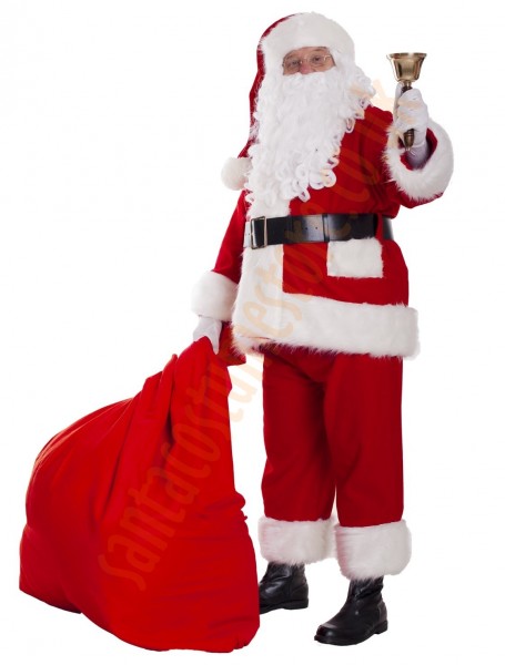 Professional Santa suit with long fur - bell, gloves