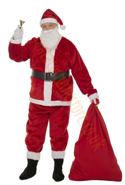 strong red plush Santa suit - belly boot covers bell - full set