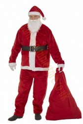 strong red plush Santa costume - sack and glasses