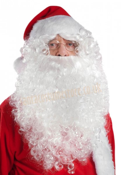 long white Santa beard (12"/30 cm) with wig - front view
